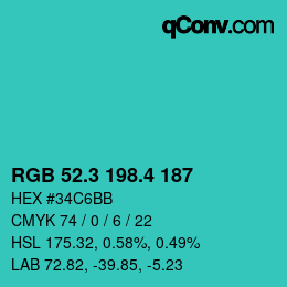 カラーコード: RGB 52.3 198.4 187 | qconv.com