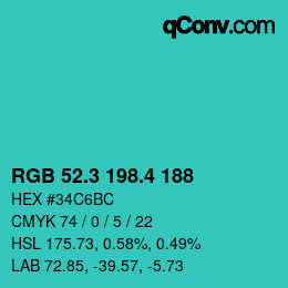 カラーコード: RGB 52.3 198.4 188 | qconv.com