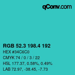 カラーコード: RGB 52.3 198.4 192 | qconv.com