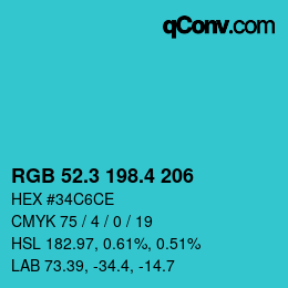 カラーコード: RGB 52.3 198.4 206 | qconv.com