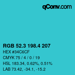 カラーコード: RGB 52.3 198.4 207 | qconv.com