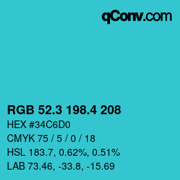 カラーコード: RGB 52.3 198.4 208 | qconv.com