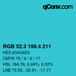 カラーコード: RGB 52.3 198.4 211 | qconv.com