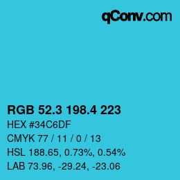 カラーコード: RGB 52.3 198.4 223 | qconv.com