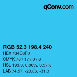 カラーコード: RGB 52.3 198.4 240 | qconv.com