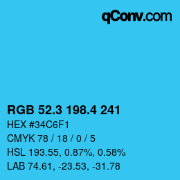 カラーコード: RGB 52.3 198.4 241 | qconv.com
