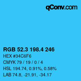 カラーコード: RGB 52.3 198.4 246 | qconv.com