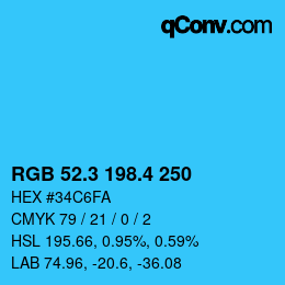 カラーコード: RGB 52.3 198.4 250 | qconv.com