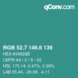 カラーコード: RGB 52.7 146.6 139 | qconv.com