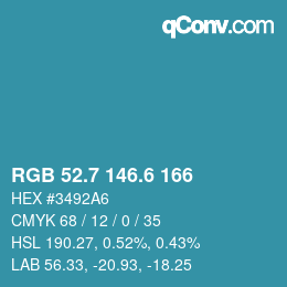 カラーコード: RGB 52.7 146.6 166 | qconv.com