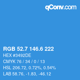 カラーコード: RGB 52.7 146.6 222 | qconv.com