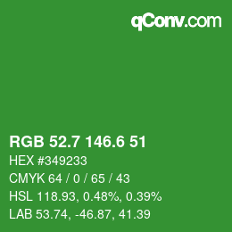 カラーコード: RGB 52.7 146.6 51 | qconv.com