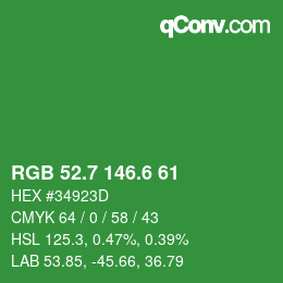 カラーコード: RGB 52.7 146.6 61 | qconv.com