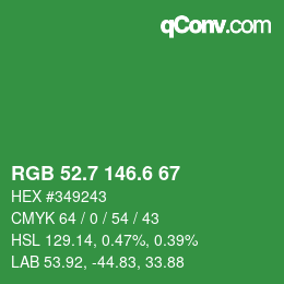 カラーコード: RGB 52.7 146.6 67 | qconv.com