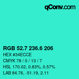 カラーコード: RGB 52.7 236.6 206 | qconv.com