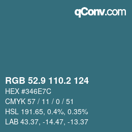 カラーコード: RGB 52.9 110.2 124 | qconv.com