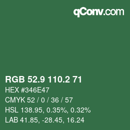 カラーコード: RGB 52.9 110.2 71 | qconv.com