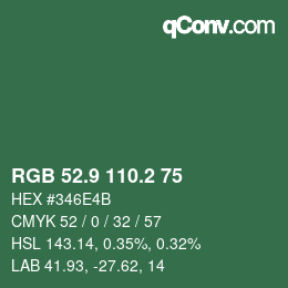 カラーコード: RGB 52.9 110.2 75 | qconv.com