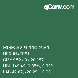 カラーコード: RGB 52.9 110.2 81 | qconv.com