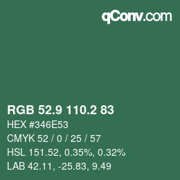 カラーコード: RGB 52.9 110.2 83 | qconv.com