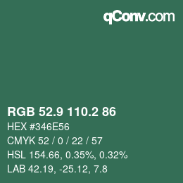 カラーコード: RGB 52.9 110.2 86 | qconv.com