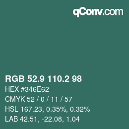 Color code: RGB 52.9 110.2 98 | qconv.com