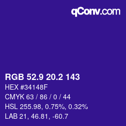 カラーコード: RGB 52.9 20.2 143 | qconv.com