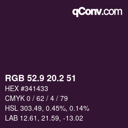 Color code: RGB 52.9 20.2 51 | qconv.com