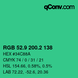 カラーコード: RGB 52.9 200.2 138 | qconv.com