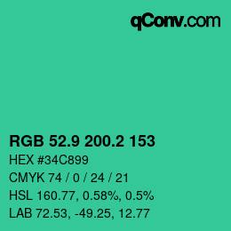 カラーコード: RGB 52.9 200.2 153 | qconv.com