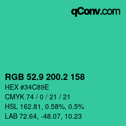 カラーコード: RGB 52.9 200.2 158 | qconv.com