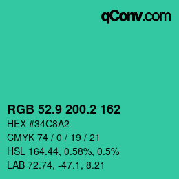カラーコード: RGB 52.9 200.2 162 | qconv.com