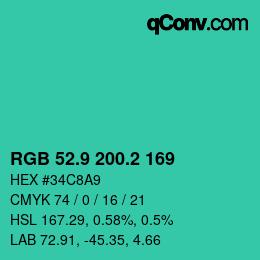 カラーコード: RGB 52.9 200.2 169 | qconv.com