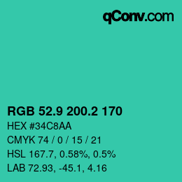 カラーコード: RGB 52.9 200.2 170 | qconv.com