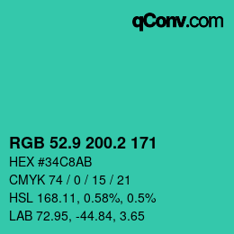カラーコード: RGB 52.9 200.2 171 | qconv.com