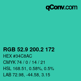 カラーコード: RGB 52.9 200.2 172 | qconv.com