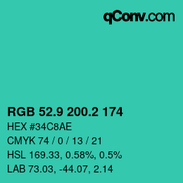 カラーコード: RGB 52.9 200.2 174 | qconv.com
