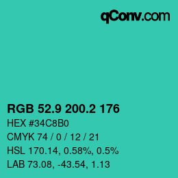 カラーコード: RGB 52.9 200.2 176 | qconv.com