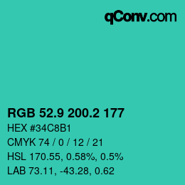 カラーコード: RGB 52.9 200.2 177 | qconv.com