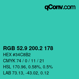 カラーコード: RGB 52.9 200.2 178 | qconv.com