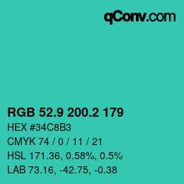 カラーコード: RGB 52.9 200.2 179 | qconv.com