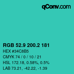 カラーコード: RGB 52.9 200.2 181 | qconv.com