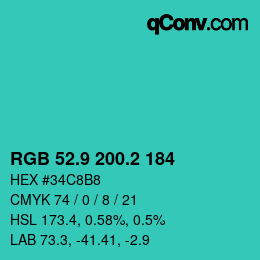 カラーコード: RGB 52.9 200.2 184 | qconv.com