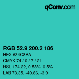 カラーコード: RGB 52.9 200.2 186 | qconv.com