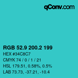 カラーコード: RGB 52.9 200.2 199 | qconv.com