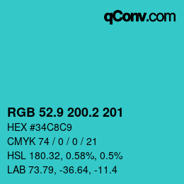 カラーコード: RGB 52.9 200.2 201 | qconv.com