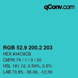カラーコード: RGB 52.9 200.2 203 | qconv.com