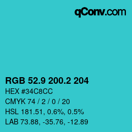 カラーコード: RGB 52.9 200.2 204 | qconv.com