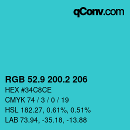 カラーコード: RGB 52.9 200.2 206 | qconv.com