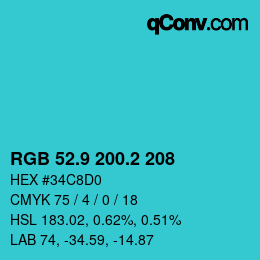 Color code: RGB 52.9 200.2 208 | qconv.com